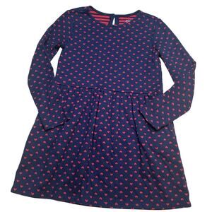 Primary Long Sleeve Heart Print Dress sz 8-9 Blue Red Casual Dress